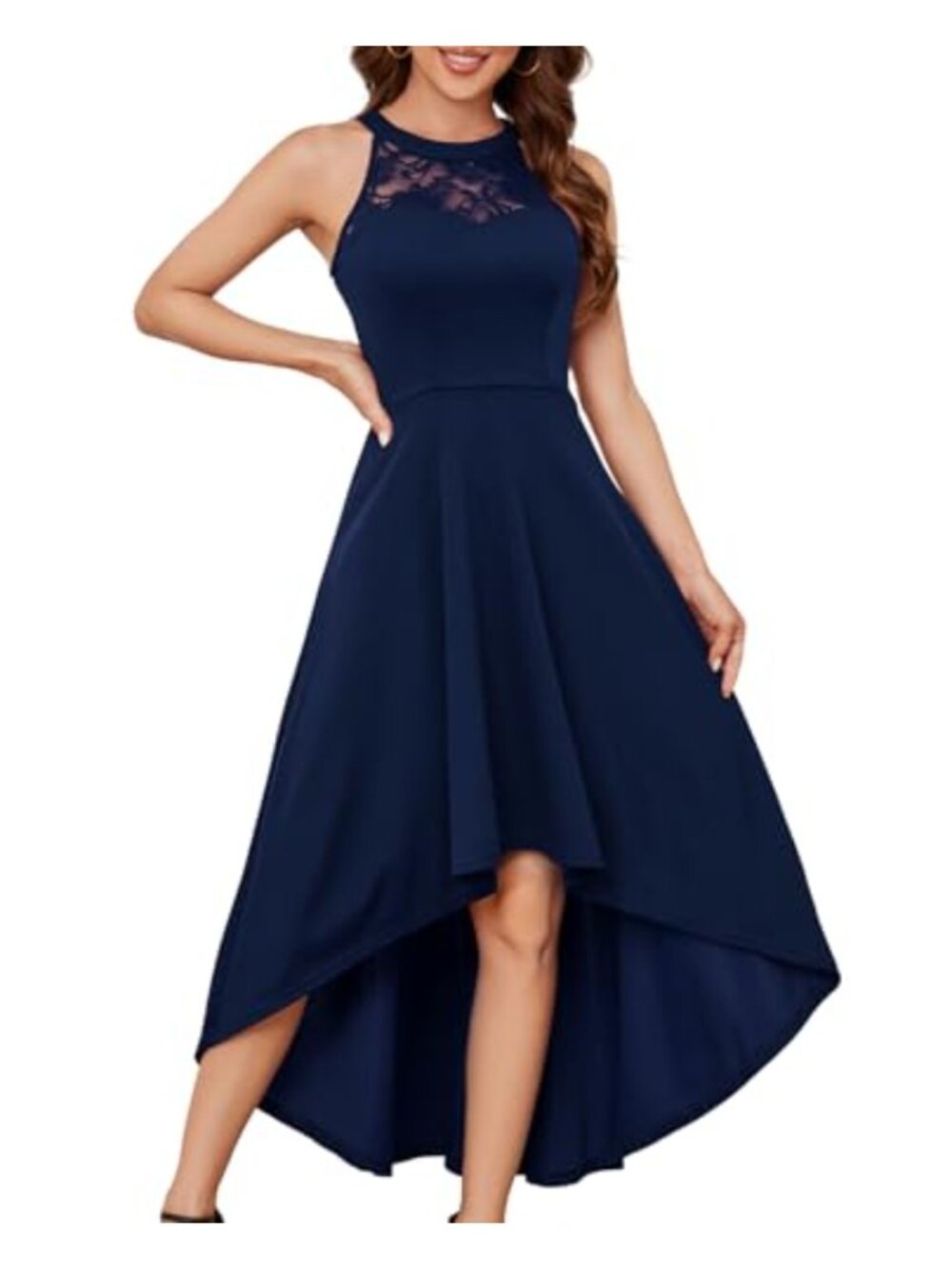 Women's Halter Lace A-Line High Low Cocktail Dress Sleeveless Prom Party